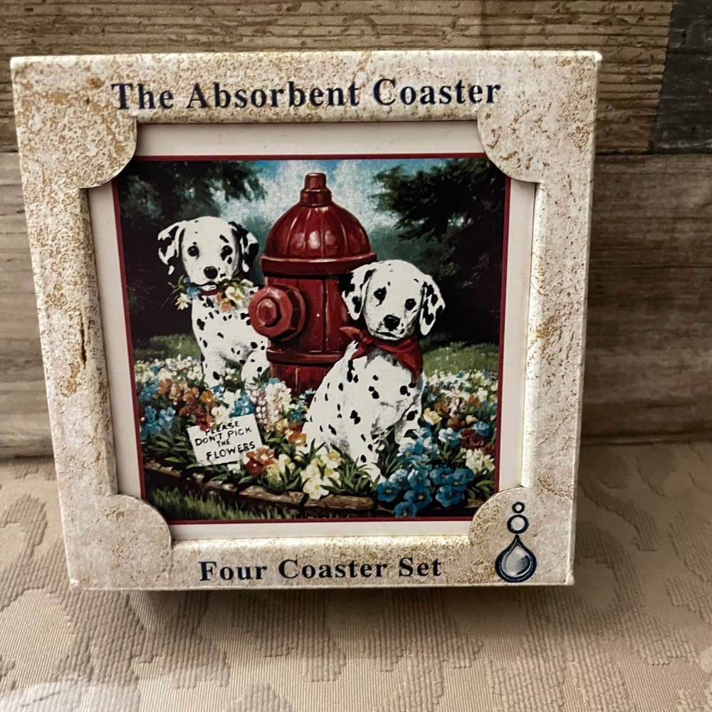 AbsorbaStone Dalmatian Puppy Fire Hydrant Absorbent Stone Coaster Set of 4